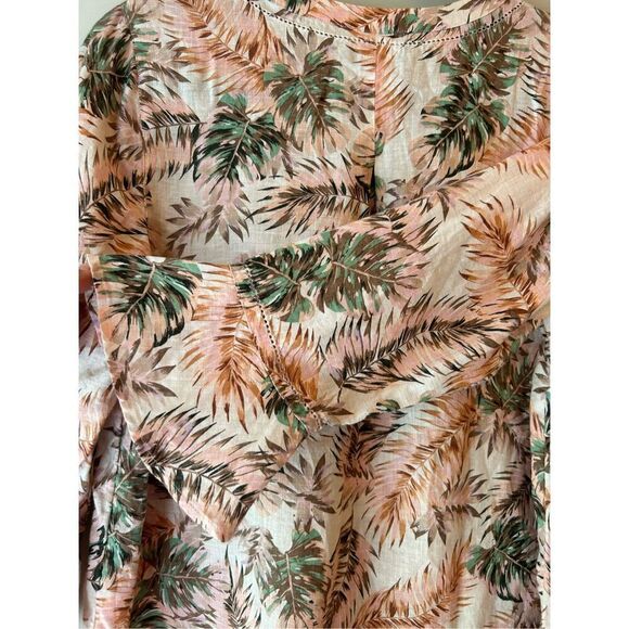 J. Jill Love Linen Palm Leaf Print Linen Blouse Sz S oversized Tropical Beach Bo - Picture 3 of 7
